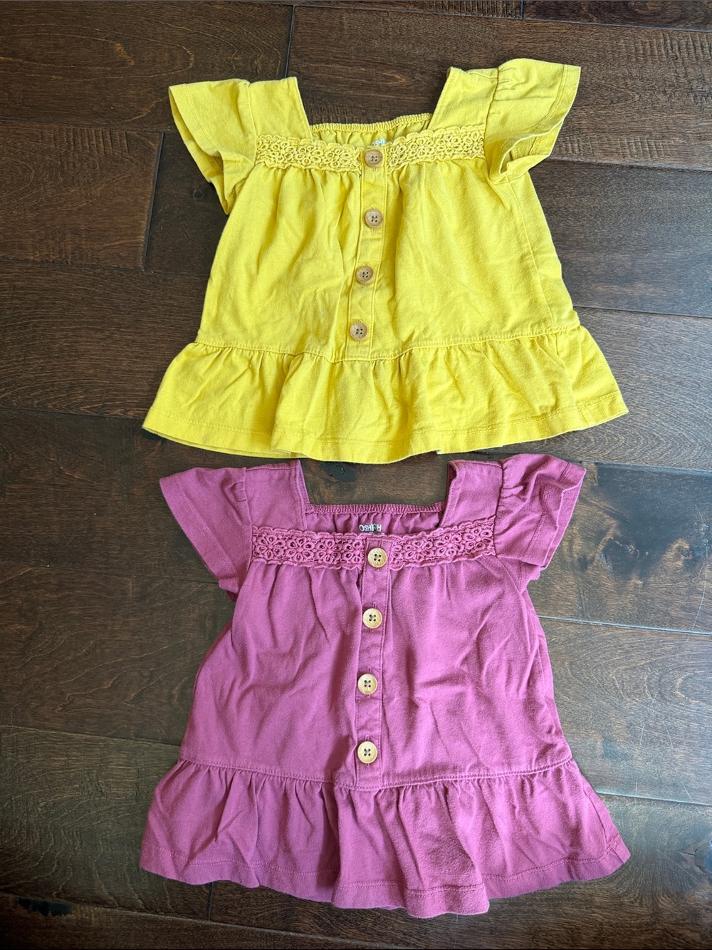 2T Fall Girls' Cotton Flutter Sleeve Shirt - Muted Berry and Yellow